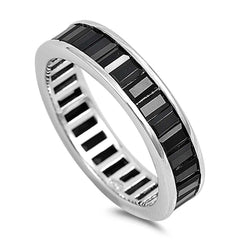 Sterling Silver Classy Baguette Cut Black CZ Eternity Ring with Ring Band Width of 5MM