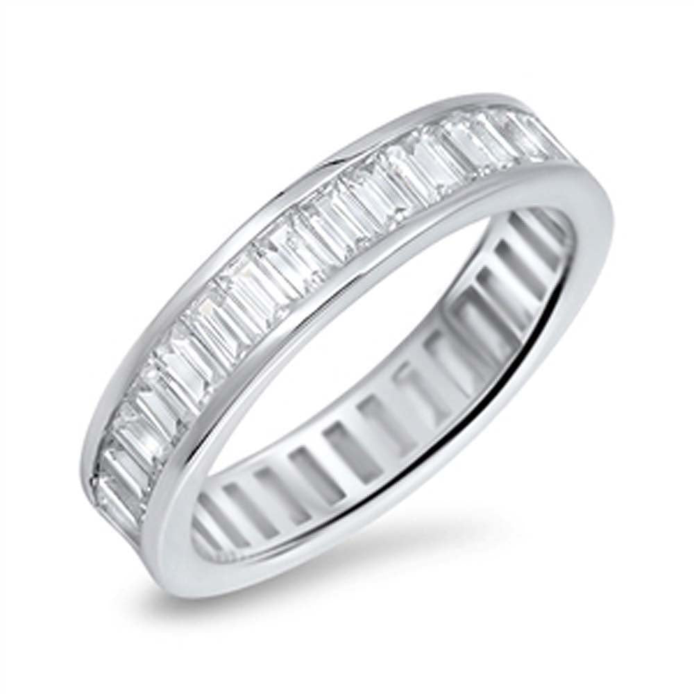Sterling Silver Thick Eternity Band Ring with Baguette Clear Cz StonesAnd Band Width of 5MM
