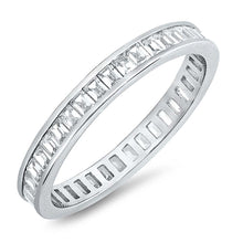 Load image into Gallery viewer, Sterling Silver Thin Eternity Band Ring with Baguette Clear Cz StonesAnd Band Width of 3MM
