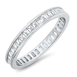 Sterling Silver Thin Eternity Band Ring with Baguette Clear Cz StonesAnd Band Width of 3MM