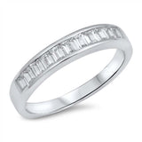 Sterling Silver Channel-Set Baguette-Cut Clear Cz Stackable Ring with Ring Face Height of 4MM