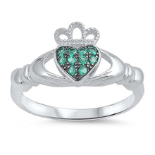 Load image into Gallery viewer, Sterling Silver Classy Emerald CZ Claddagh Ring with Ring Face Height of 10MM