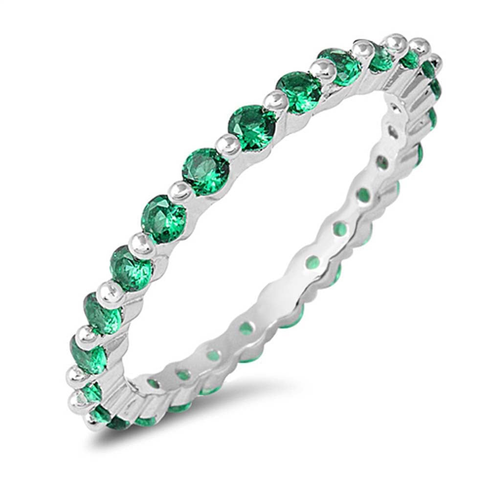 Sterling Silver Emerald Green CZ Stackable Ring with Ring Face Height of 2MM