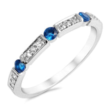 Load image into Gallery viewer, Sterling Silver Alternating Pave Clear CZ and Syntactic Blue Sapphire CZ Stackable Ring with Ring Face Height of 2MM