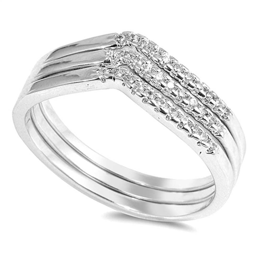 Sterling Silver Clear CZ Arching Stackable Ring with Ring Band Width of 2MM for Each Ring