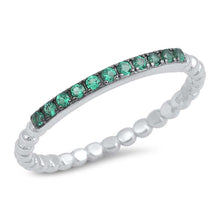 Load image into Gallery viewer, Sterling Silver Fancy Pave Set Emerald CZ Bead Band Stackable Ring with Ring Face Height of 2MM