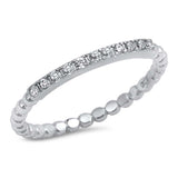 Sterling Silver Fancy Pave Set Clear CZ Bead Band Stackable Ring with Ring Face Height of 2MM