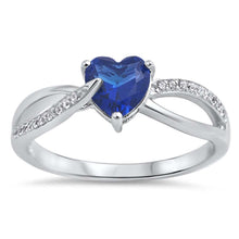 Load image into Gallery viewer, Sterling Silver Split Band CZ Ring with Blue Sapphire Heart Shape Center CZAnd Ring Face Height of 6MM