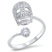 Load image into Gallery viewer, Sterling Silver Open Ring with Clear CZ Day of the Dead SkullAnd Face Height of 20 mm