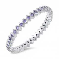 Sterling silver Eternity Ring with Amethyst CZ All AroundAndFace Height of 2MM