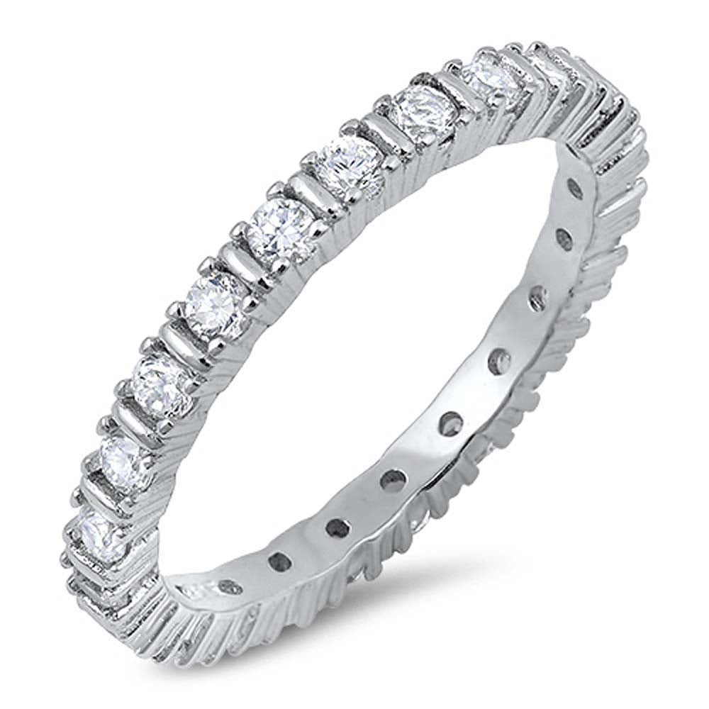 Sterling silver Eternity Ring with clear CZ All AroundAndFace Height of 3MM