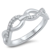 Load image into Gallery viewer, Sterling Silver Infinity Linked Ring with Clear CZAnd Face Height of 5 mm