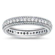 Load image into Gallery viewer, Sterling Silver Clear Cz Eternity Ring with Twisted Rope bordersAnd Face Heigh of 4MM