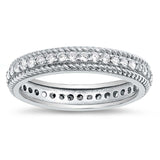 Sterling Silver Clear Cz Eternity Ring with Twisted Rope bordersAnd Face Heigh of 4MM