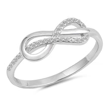 Load image into Gallery viewer, Sterling Silver Infinity Knot Shaped Clear CZ Ring, Face Height 6mm