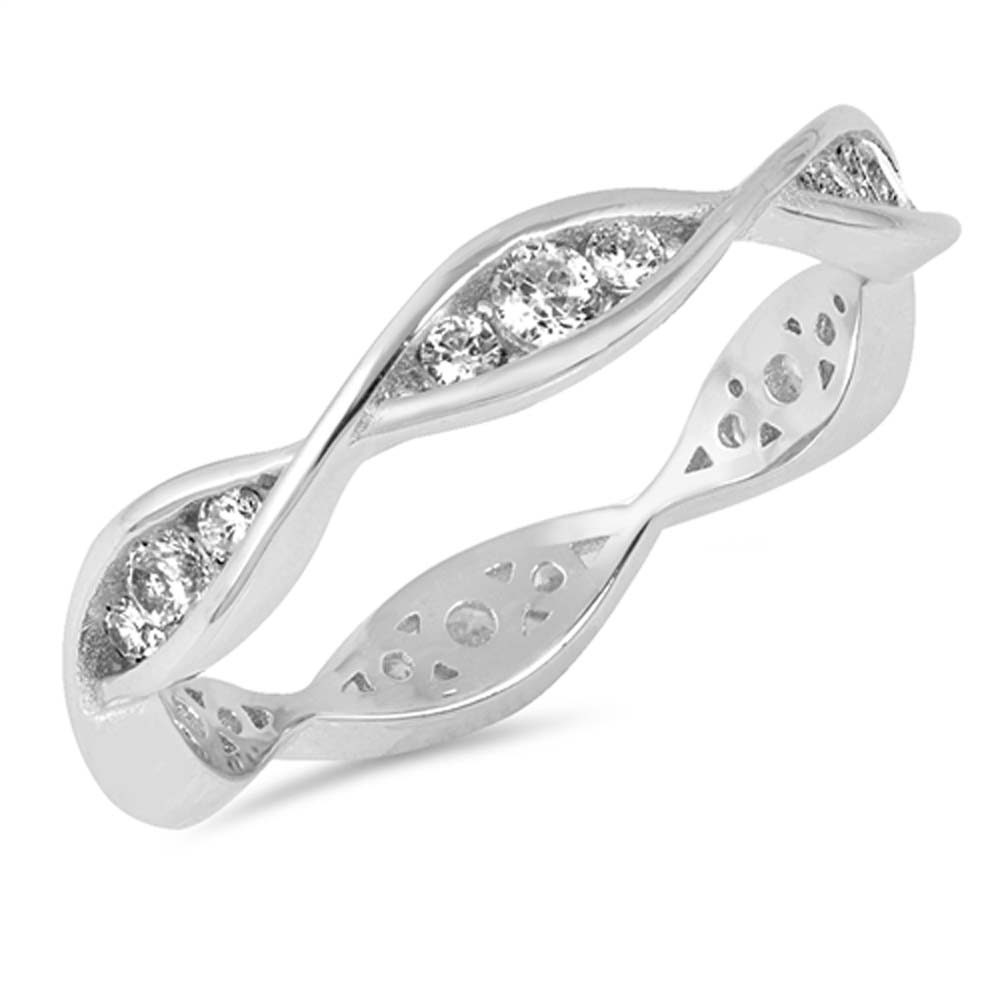 Sterling Silver Infinity Shaped Clear CZ RingAnd Face Height 4mm