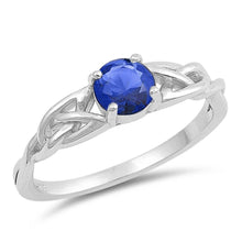 Load image into Gallery viewer, Sterling Silver Blue Sapphire Circle Shaped With Clear CZ RingAnd Face Height 6mm