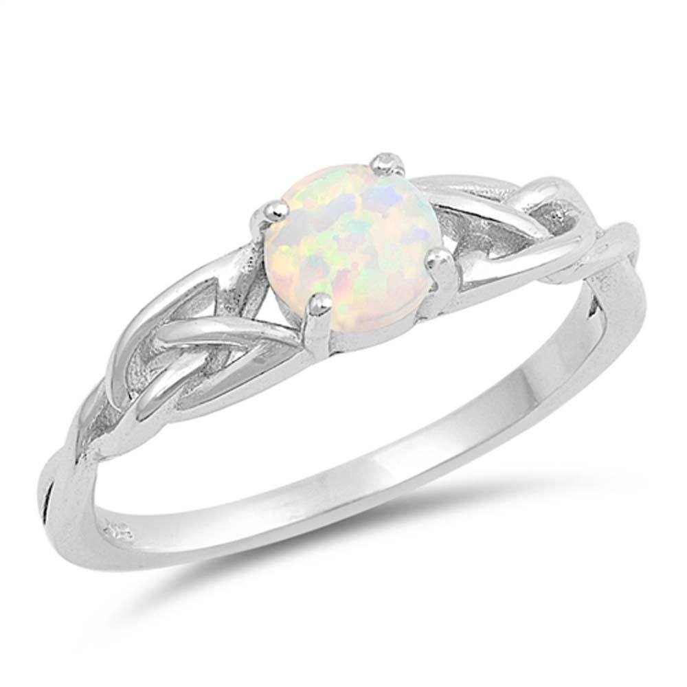 Sterling Silver Round Shaped White Lab Opal RingsAnd Face Height 6mm