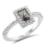Sterling Silver Rainbow Topaz Rectangle Shaped Clear CZ RingsAnd Face Height 15mm