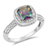 Sterling Silver Rainbow Topaz Square Shaped Clear CZ RingsAnd Face Height 11mmAnd Band Width 4mm