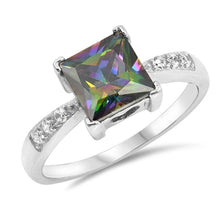 Load image into Gallery viewer, Sterling Silver Rainbow Topaz Square Shaped Clear CZ RingsAnd Face Height 8mm