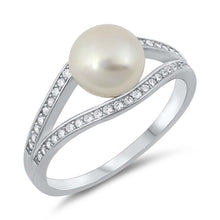 Load image into Gallery viewer, Sterling Silver Round Shaped Ring With Clear CZ And Fresh Water Pearl