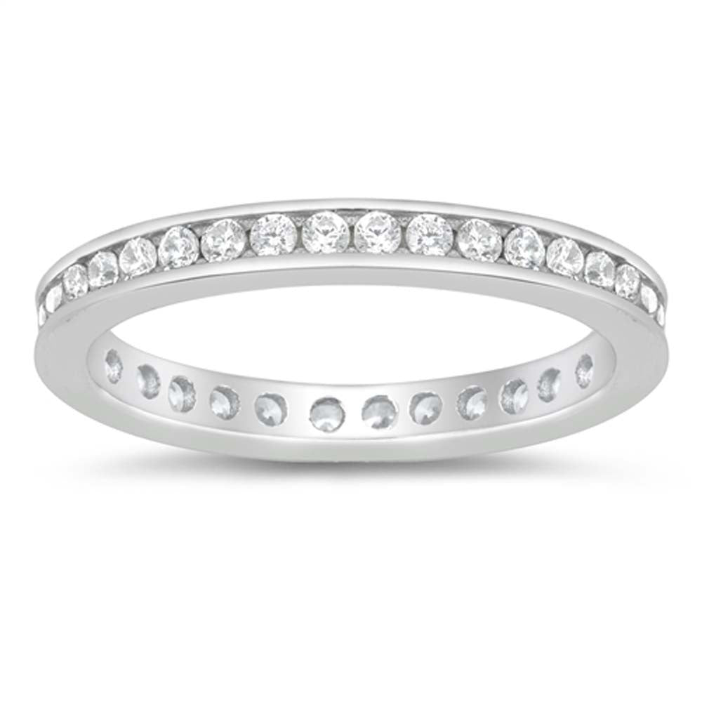 Sterling Silver Rhodium Plated Cubic Zirconia Eternity Ring