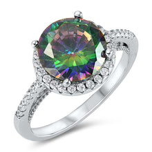 Load image into Gallery viewer, Sterling Silver Rhodium Plated Round With Rainbow Topaz And Cubic Zirconia Ring