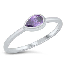 Load image into Gallery viewer, Sterling Silver Rhodium Plated Pear Amethyst CZ Ring