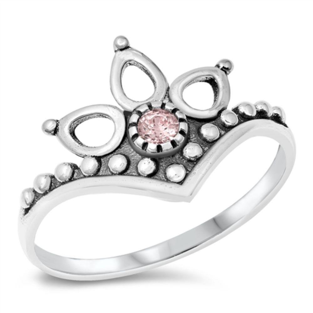 Sterling Silver Oxidized Bali Design Pink CZ Ring - silverdepot