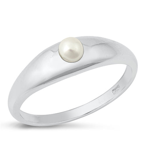 Sterling Silver Rhodium Plated single Pearl Ring