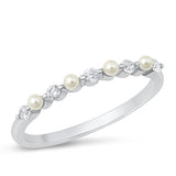 Sterling Silver Rhodium Plated Small Pearl Clear CZ Ring
