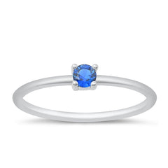 Sterling Silver Rhodium Plated Blue Sapphire CZ Ring