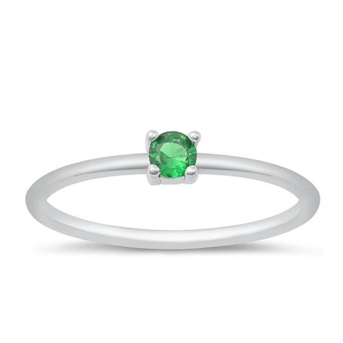 Sterling Silver Rhodium Plated Emerald CZ Ring