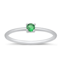 Sterling Silver Rhodium Plated Emerald CZ Ring