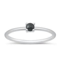 Sterling Silver Rhodium Plated Black Agate Round Ring
