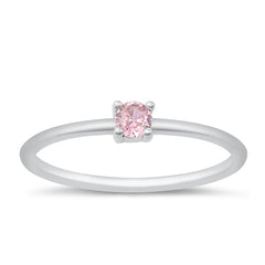 Sterling Silver Rhodium Plated Pink CZ Ring