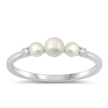 Load image into Gallery viewer, Sterling Silver Rhodium Plated Clear CZ and Pearl Ring-4mm