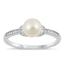 Load image into Gallery viewer, Sterling Silver Rhodium Plated Clear CZ and Freshwater Pearl Ring