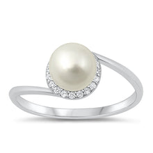 Load image into Gallery viewer, Sterling Silver Rhodium Plated Clear CZ and Pearl Ring-8.5mm