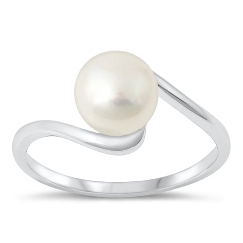 Sterling Silver Rhodium Plated Freshwater Pearl Ring-9.5mm