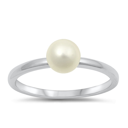 Sterling Silver Rhodium Plated Freshwater Pearl Ring-6.4mm