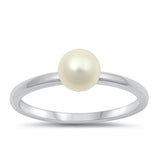 Sterling Silver Rhodium Plated Freshwater Pearl Ring-6.4mm