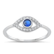 Load image into Gallery viewer, Sterling Silver Rhodium Plated Blue Sapphire And Clear CZ Eye Ring