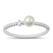 Load image into Gallery viewer, Sterling Silver Rhodium Plated Clear CZ and Pearl Ring-5mm