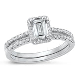 Sterling Silver Rhodium Plated Wedding Set Clear CZ Ring Face Height-8.8mm, Band Width-1.4mm