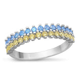 Sterling Silver Rhodium Plated Blue And Yellow CZ Eternity Ring Face Height-5.2mm