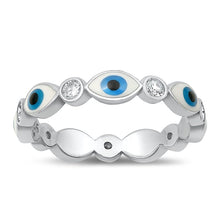 Load image into Gallery viewer, Sterling Silver Rhodium Plated Evil Eye Clear CZ Ring Face Height-3.8mm