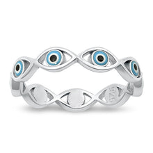 Load image into Gallery viewer, Sterling Silver Rhodium Plated Evil Eye Ring Face Height-3.6mm