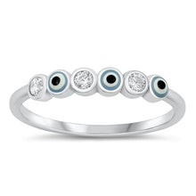 Load image into Gallery viewer, Sterling Silver Rhodium Plated Evil Eye Clear CZ Ring Face Height-3.1mm